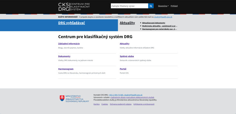 Náhľad webu Centrum pre klasifikačný systém DRG