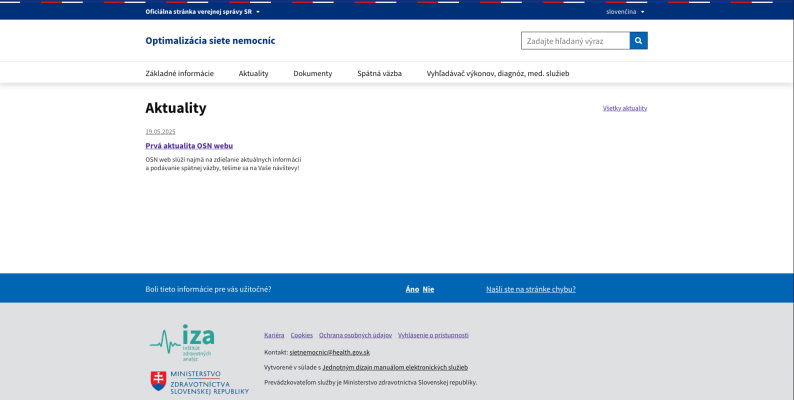 Náhľad webu Optimalizácia siete nemocníc